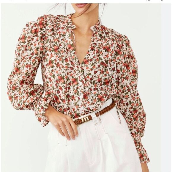 Free people Meant To Be Floral Cotton Blouse - Vintage Combo sz Sp - Picture 1 of 9